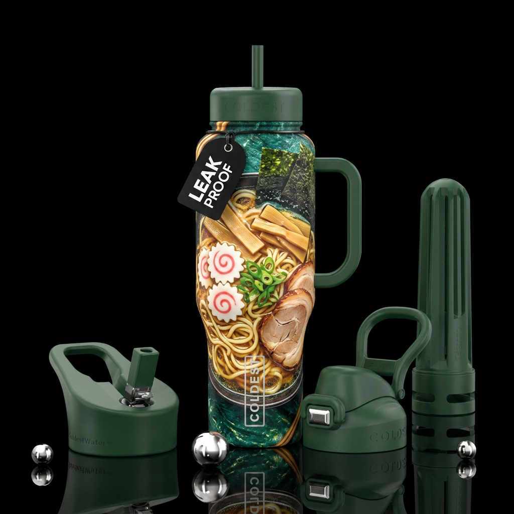 soothing, ramen water bottle design