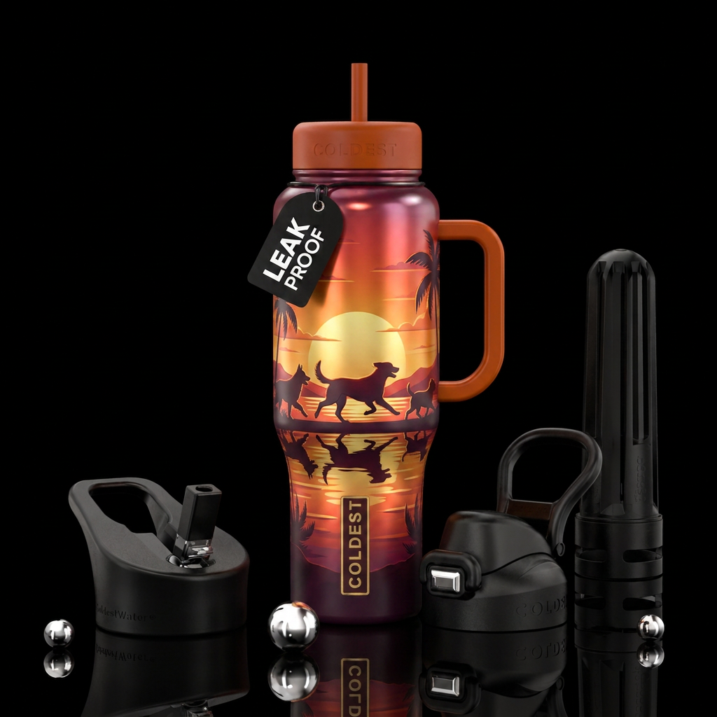 Sunset dog lover water bottle design