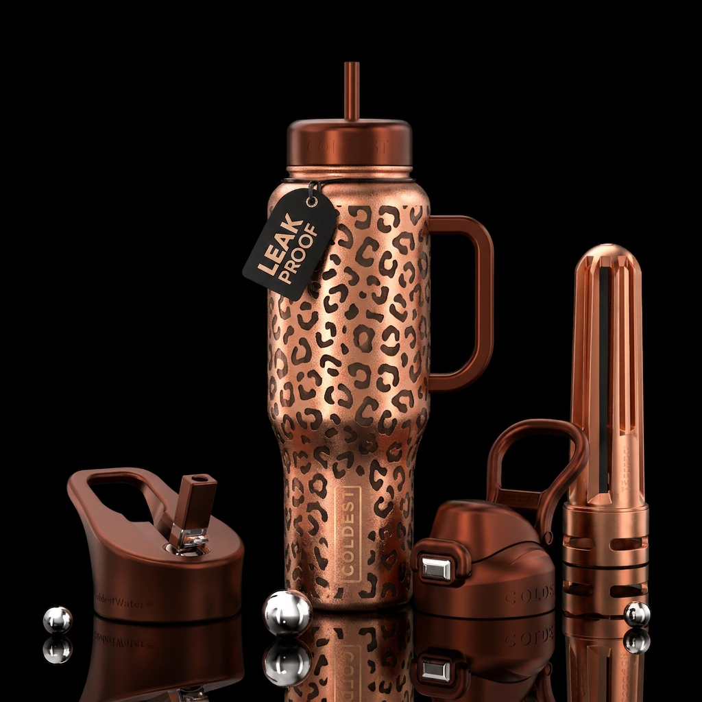 Copper leopard water bottle design