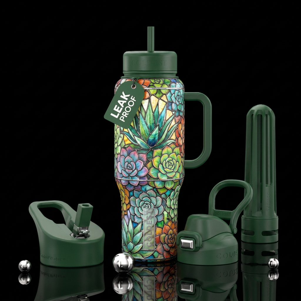 Stained glass Succulent garden water bottle design