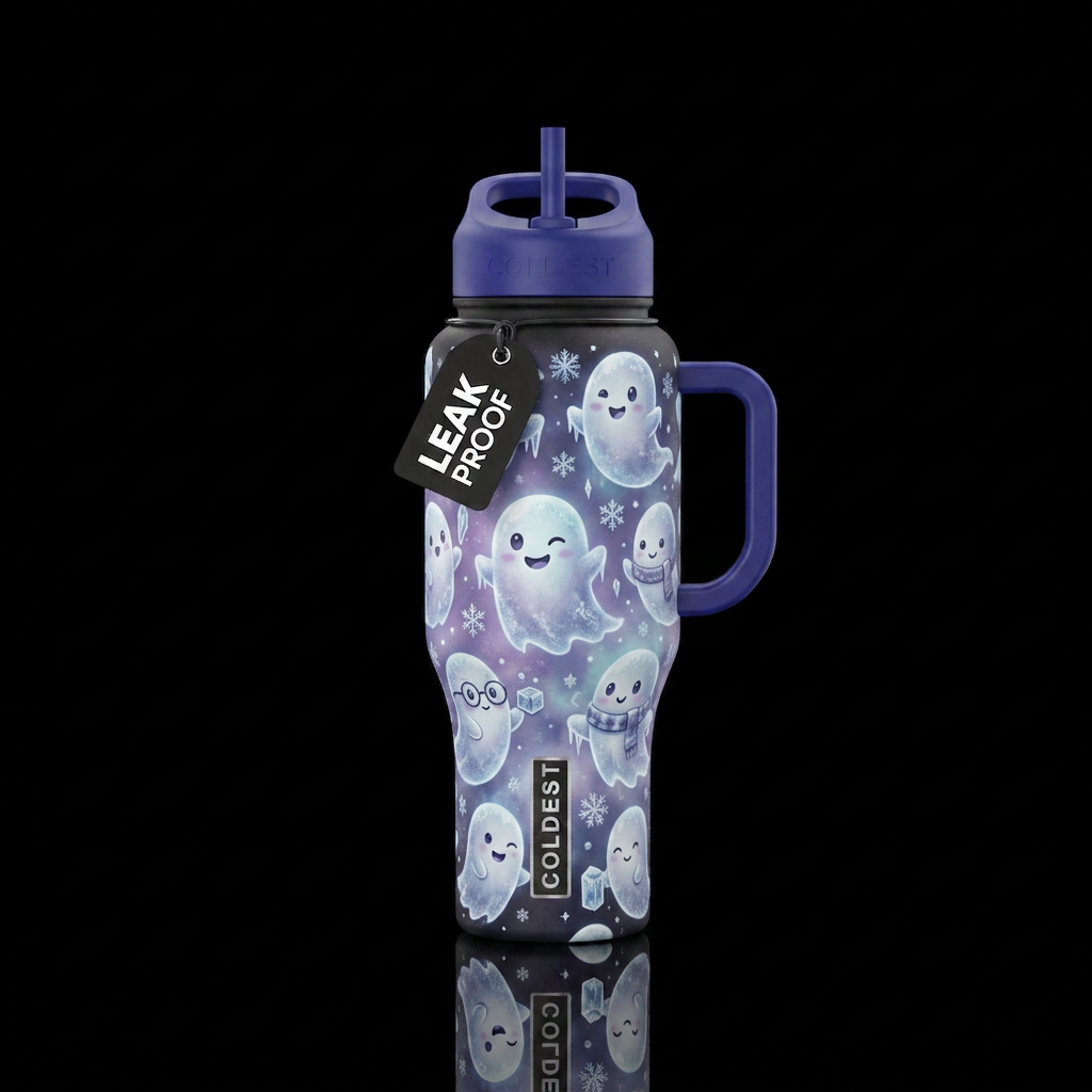 Frosty ghosts water bottle design