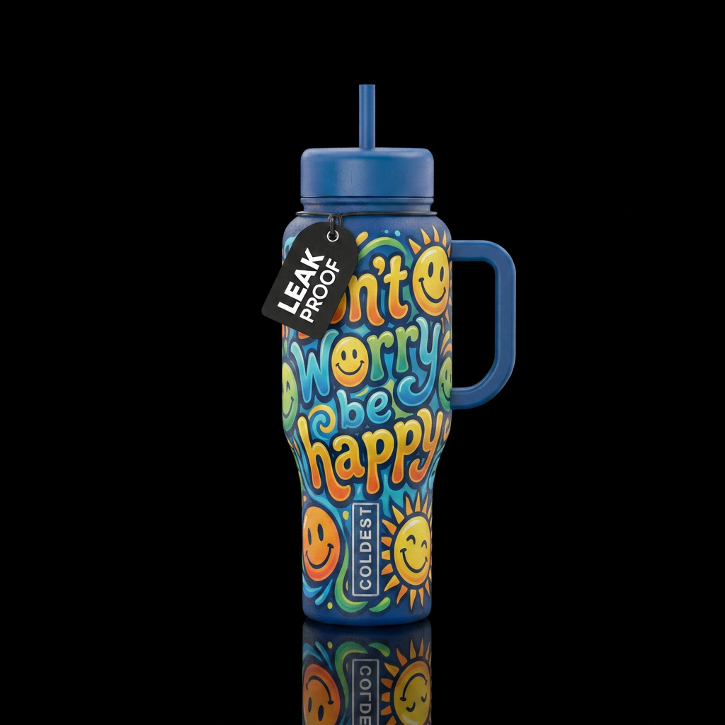 Don't worry be happy water bottle design