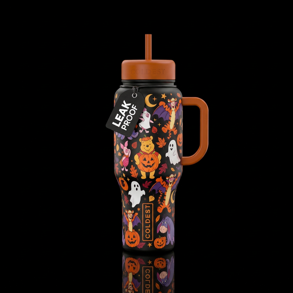 Pooh bear halloween water bottle design