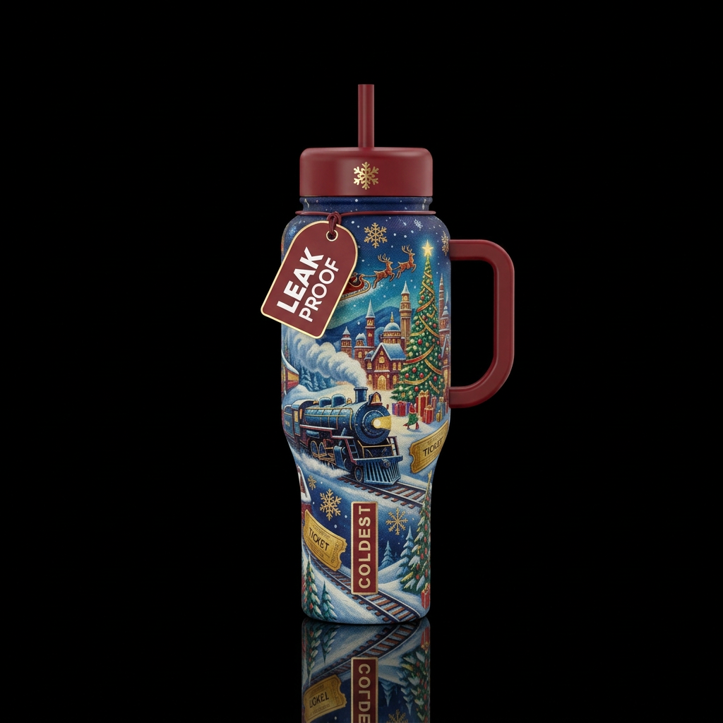 Polar express Christmas water bottle design