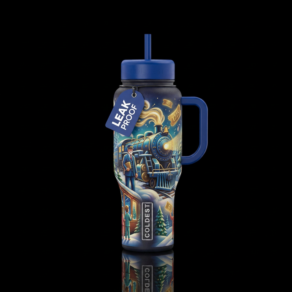 Polar express Christmas water bottle design