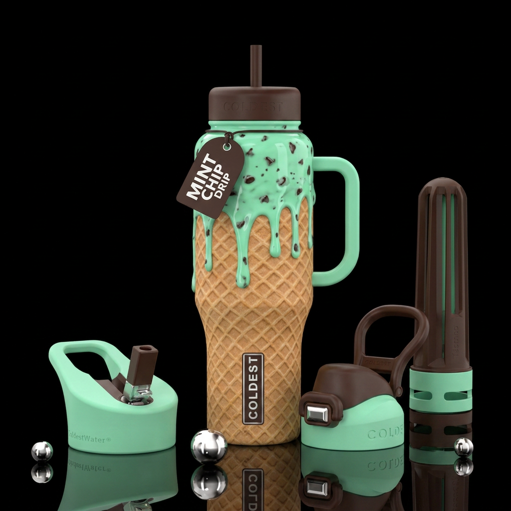 Mint chocolate chip water bottle design
