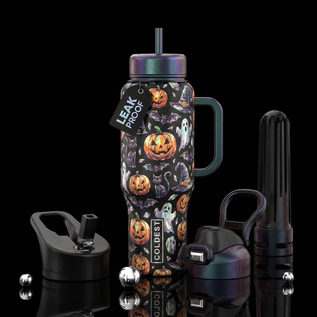 Moonlit Halloween water bottle design