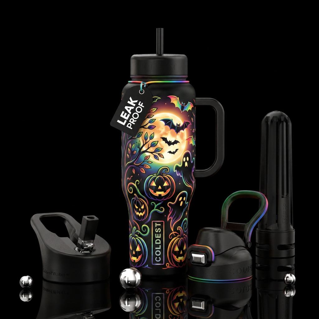 Black base handle and lids black jack-o’-lanterns ... water bottle design