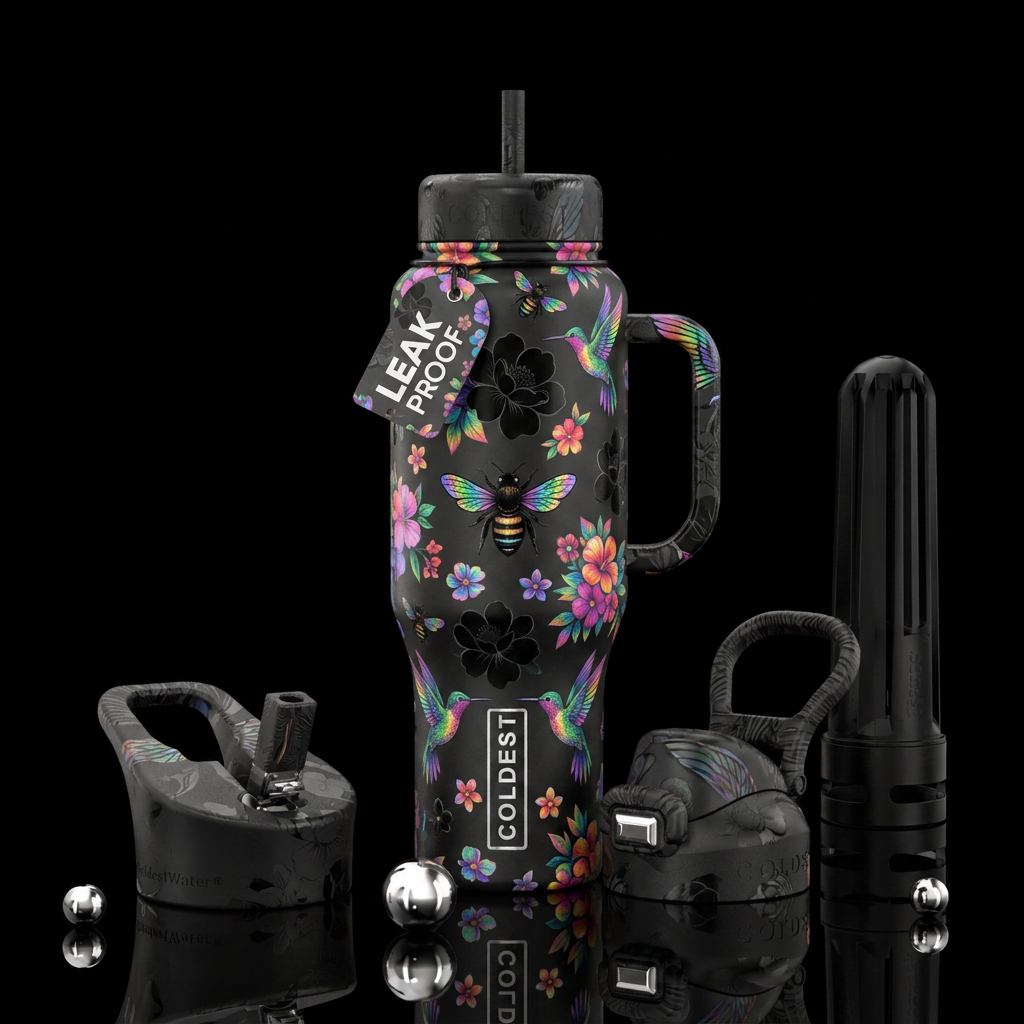White base handle and lids multiple different size... water bottle design
