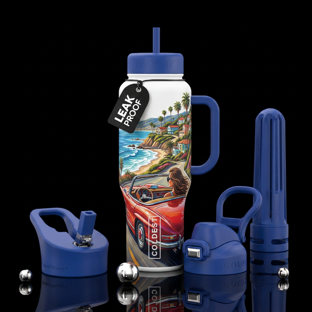 White base and lids a back view of a  women outlin... water bottle design