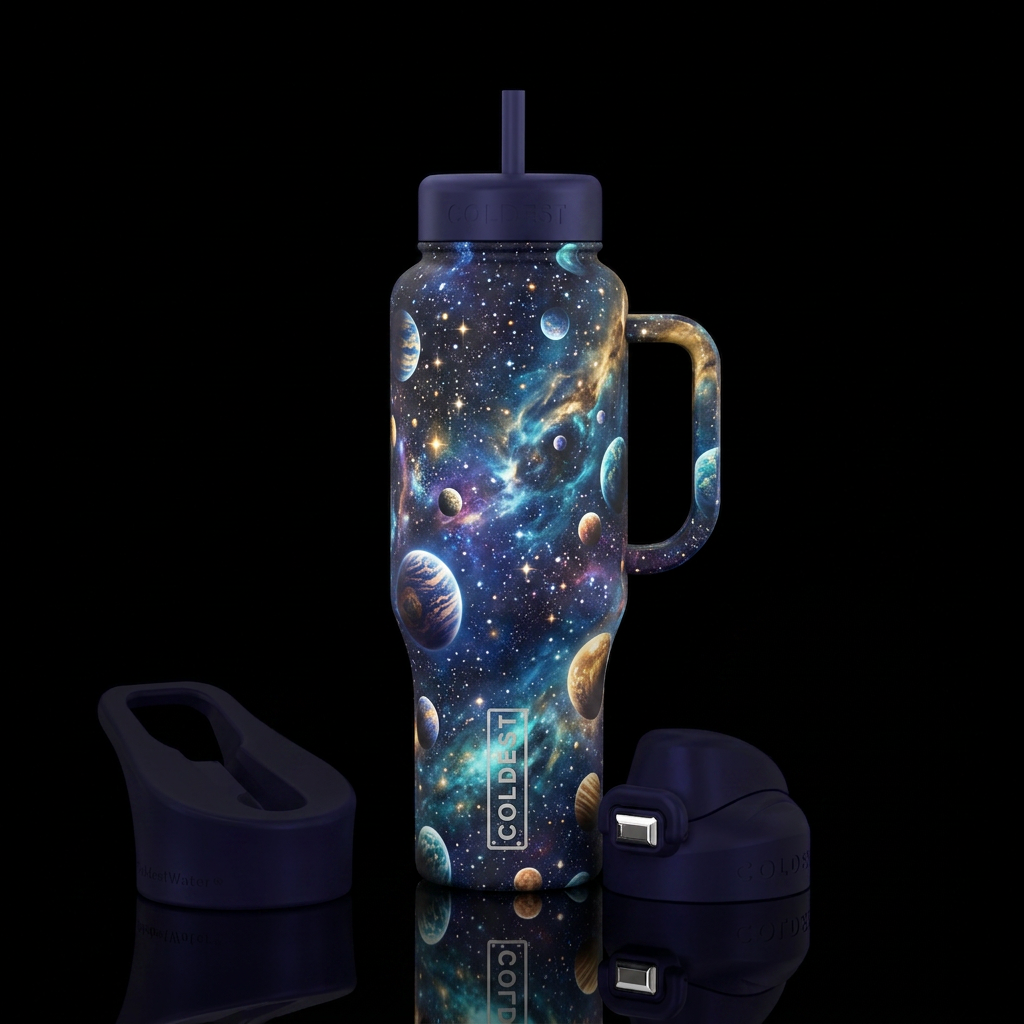 Cosmic wanderer water bottle design