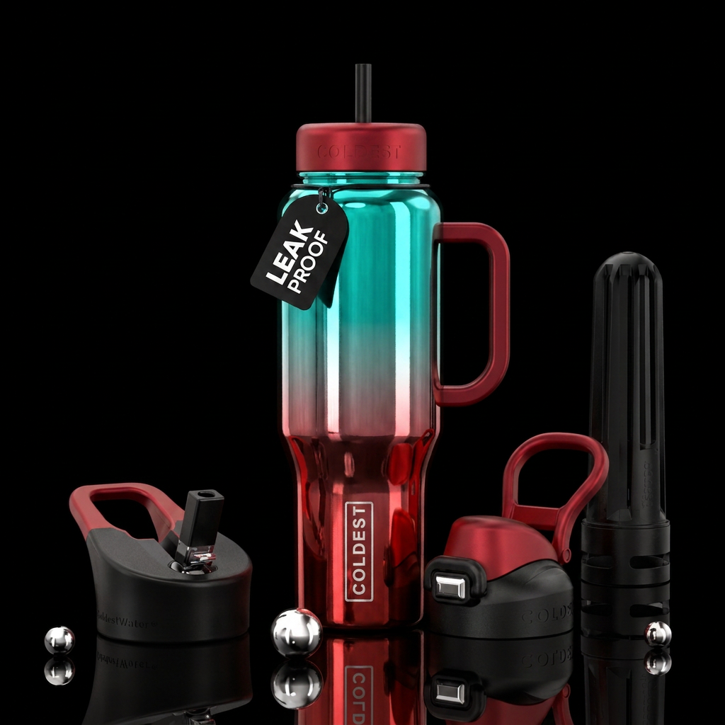 Red handle and lids red chrome reflections top tea... water bottle design