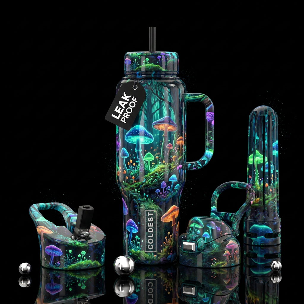 Glowie mushrooms water bottle design