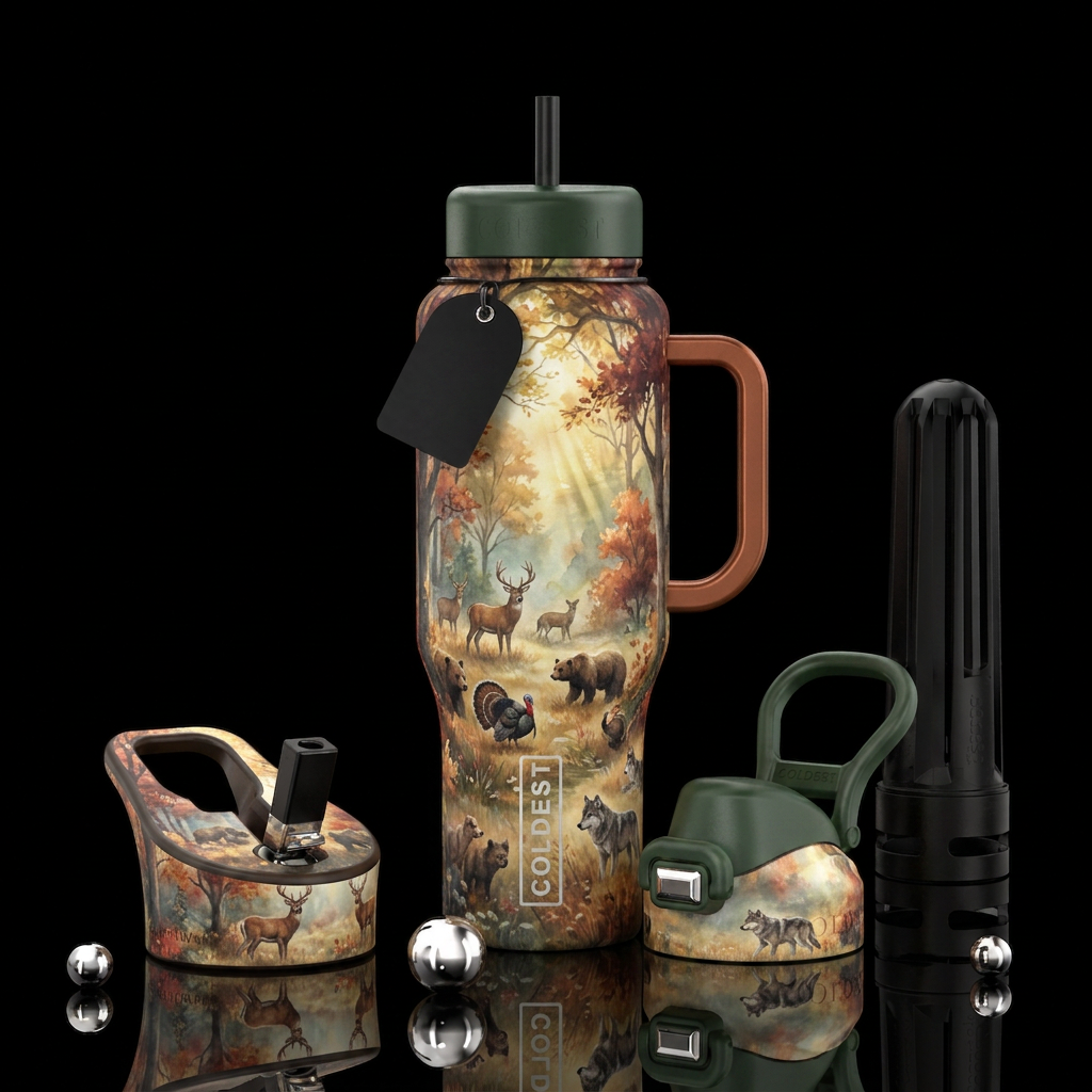 Mystical soft meadow trees leafs grass fall vibes ... water bottle design