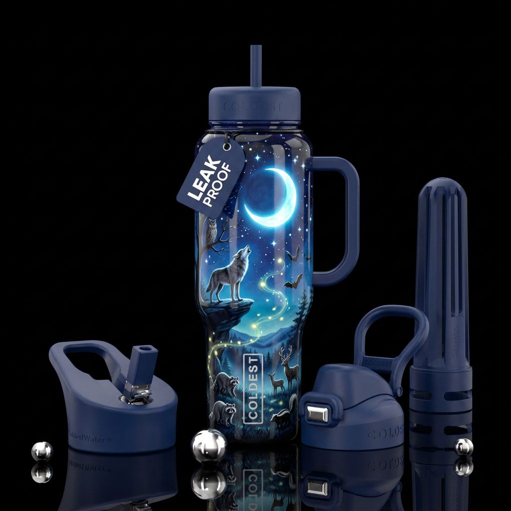 Dark blue base handle and lids night sky stars bri... water bottle design
