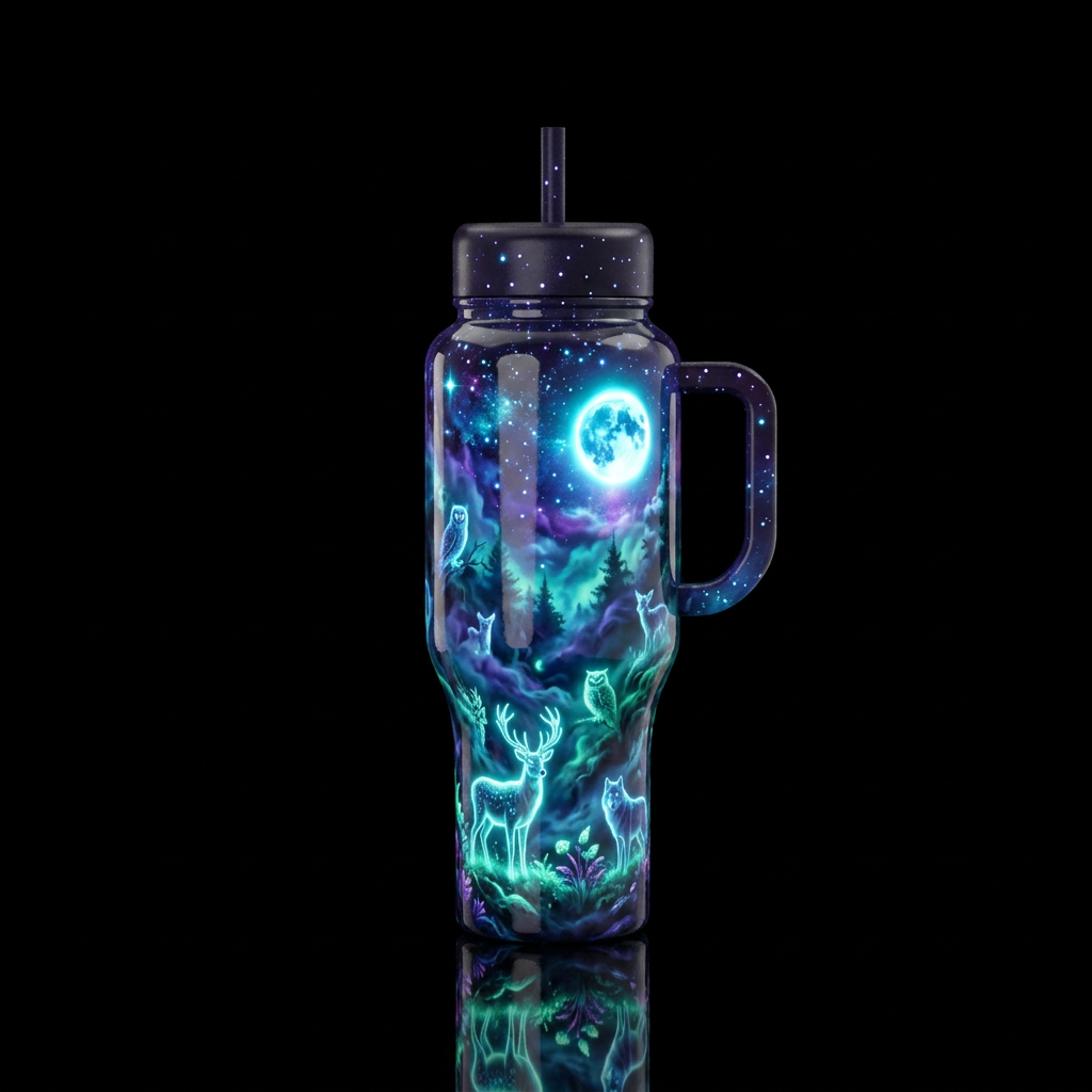 Dark mystical forest fog multiple different ghostl... water bottle design