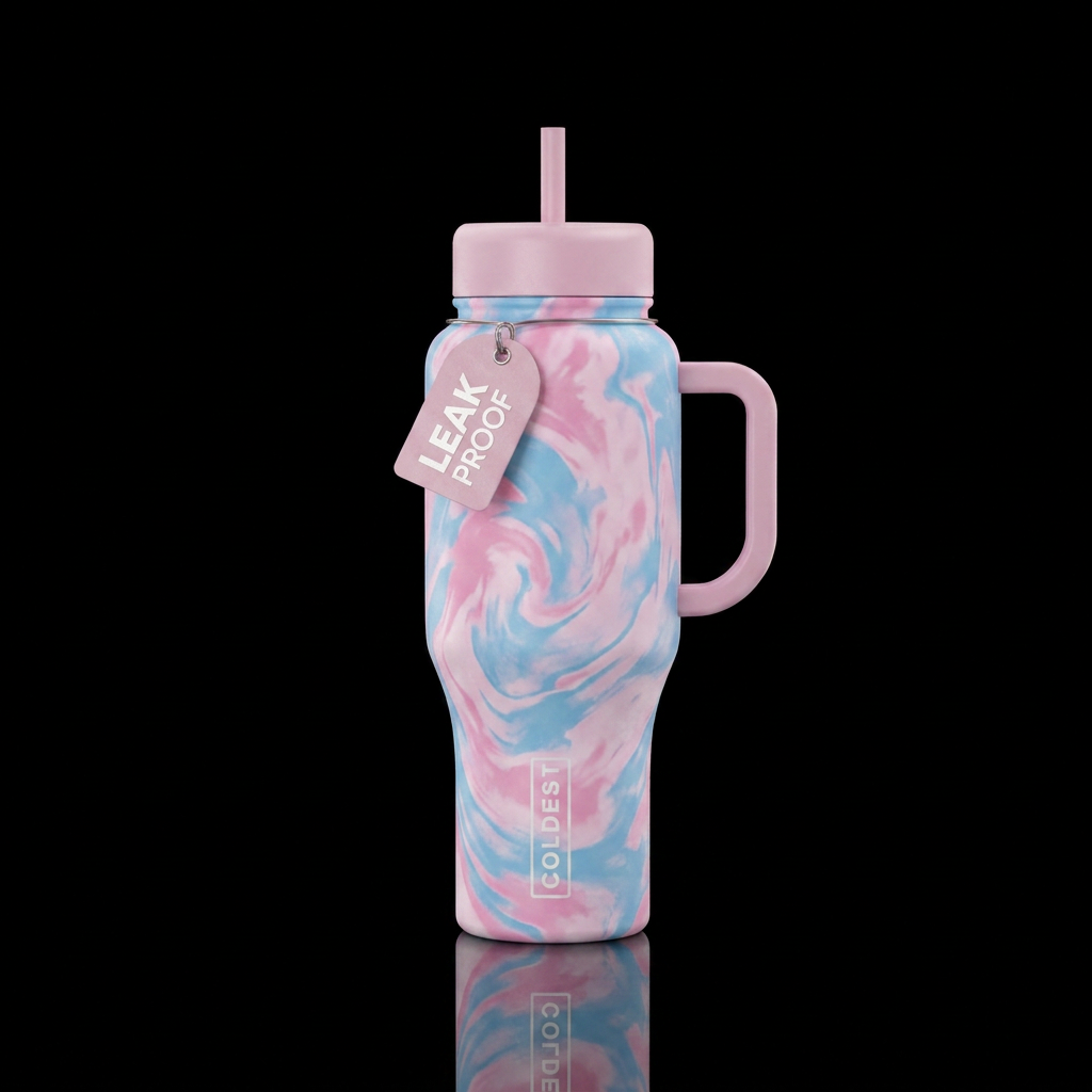 Acid wash light pink and light blue tie dye painte... water bottle design
