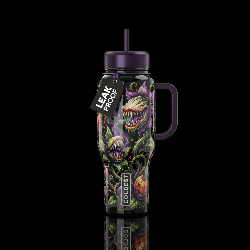 Monstrous deadly florals and plants some with teet... water bottle design