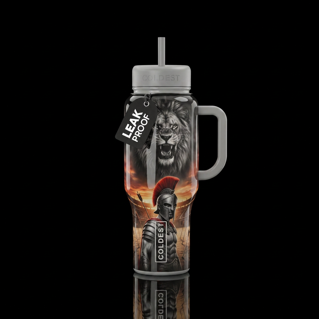 Light grey base handle and lids  realistic black a... water bottle design
