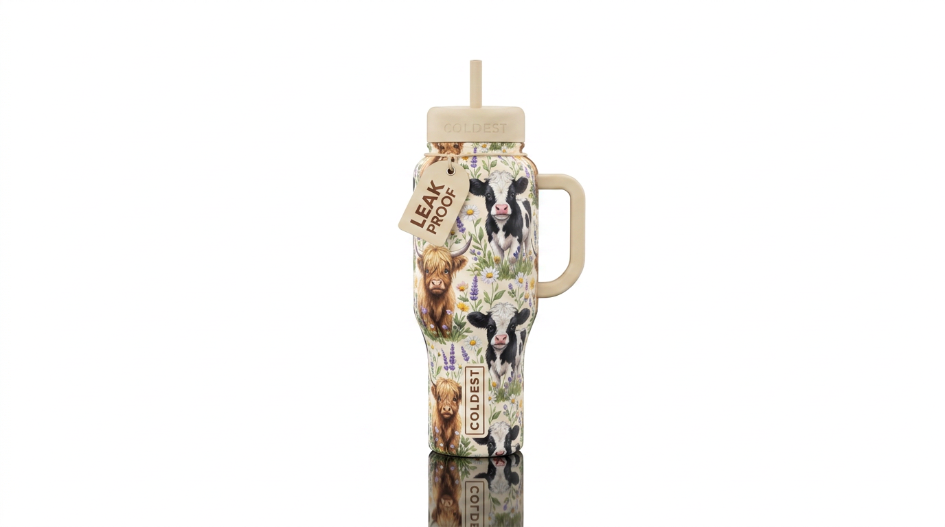 Highland and clover water bottle design