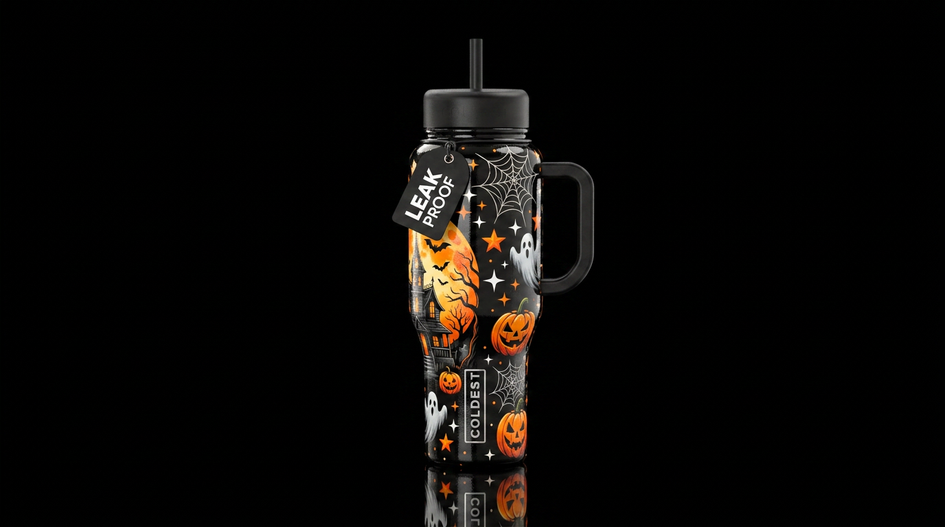 Black base handle and lids realistic multiple whit... water bottle design