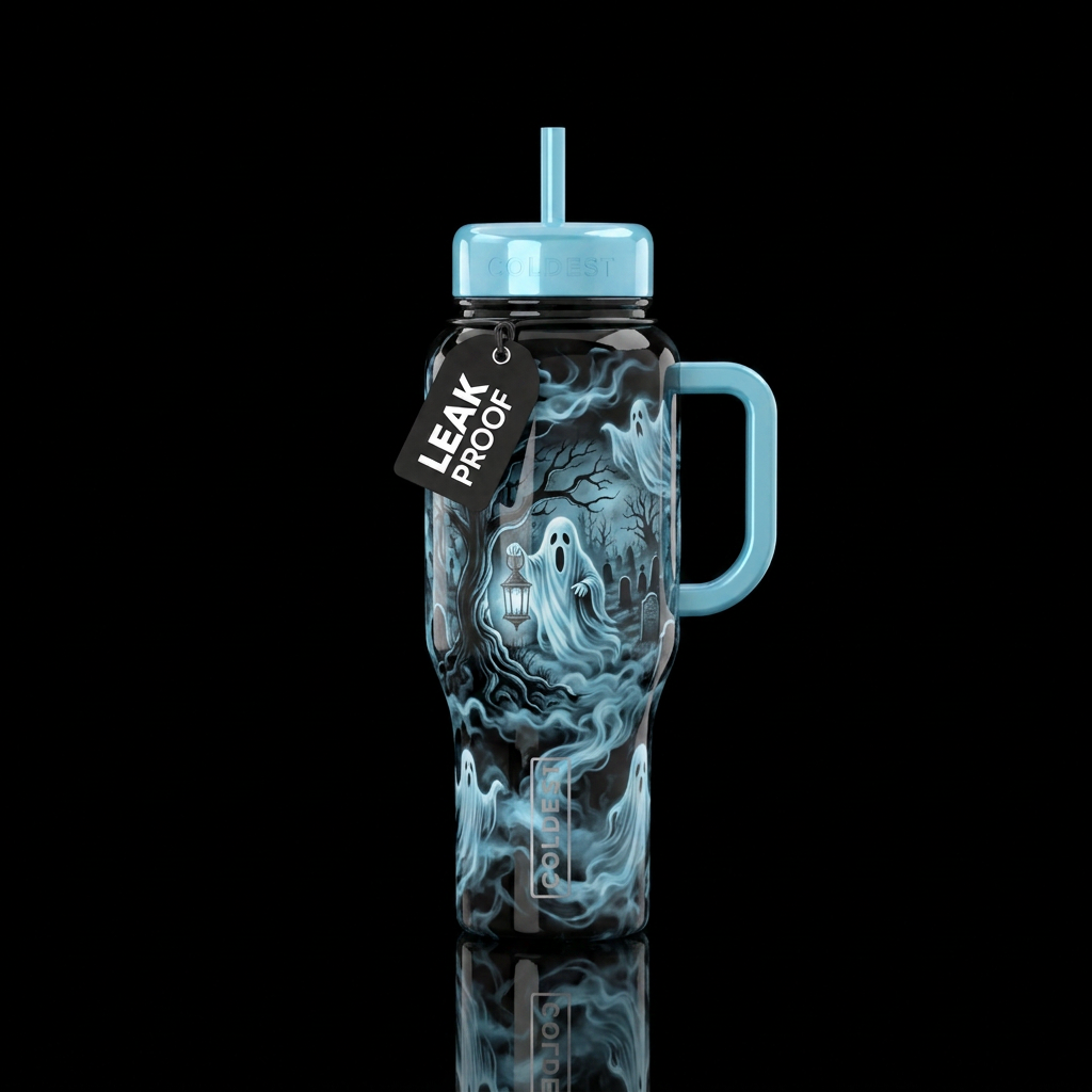 Black base handle and lids light blue smoke mist a... water bottle design