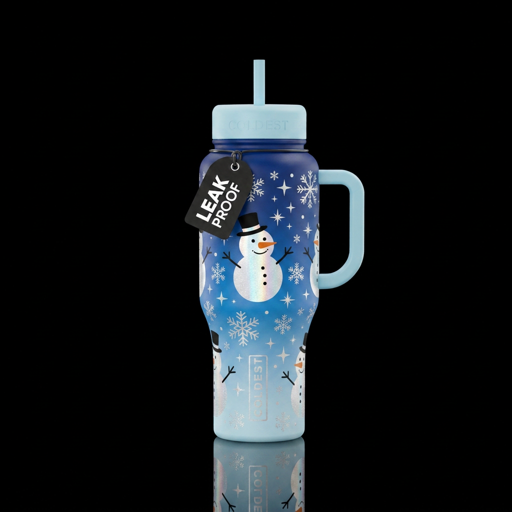 Moonlit snowman water bottle design