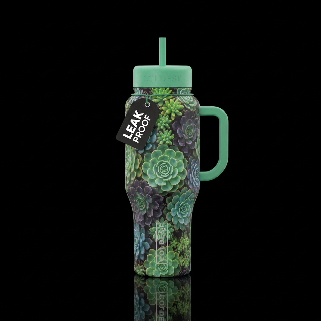 Succulent sanctuary water bottle design