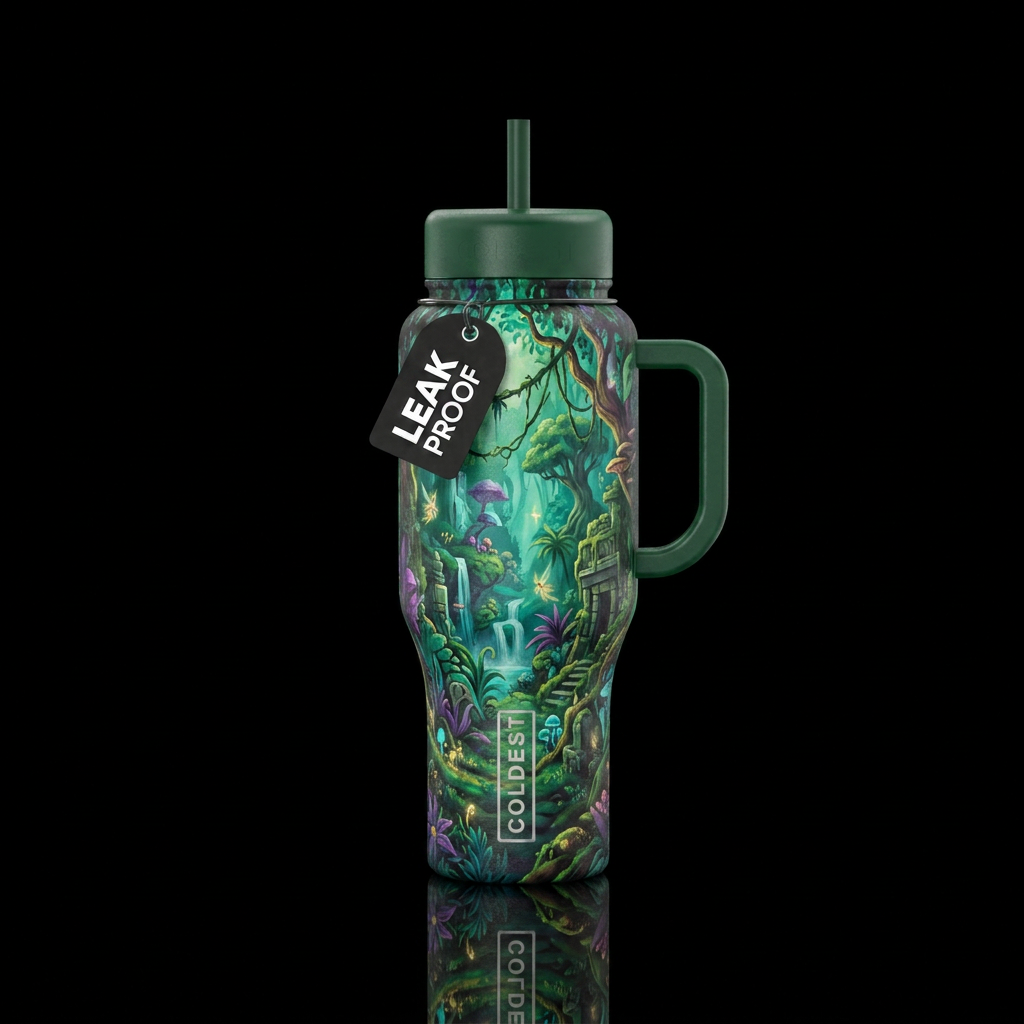 Green base handle and lids a beautiful mystical fa... water bottle design