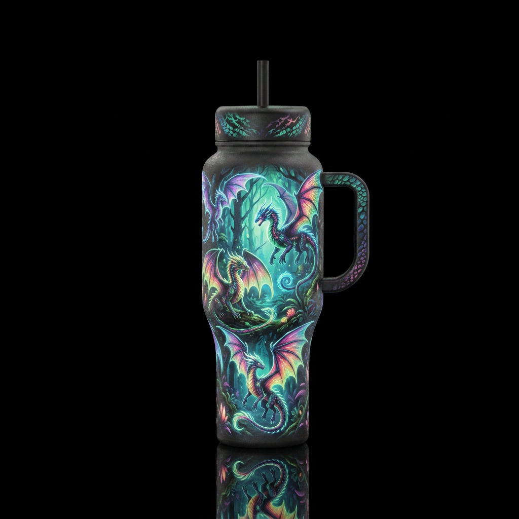 Black base handle and lids bioluminescent glow in ... water bottle design