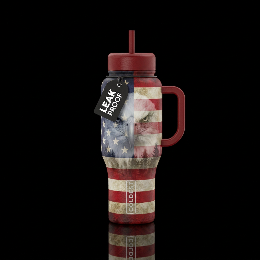 Red white and blue vintage American flag base with... water bottle design