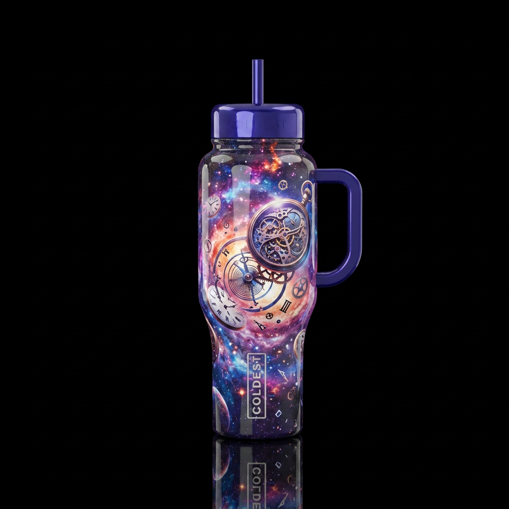 Vivid vibrant cosmic colors space pocket mechanics... water bottle design