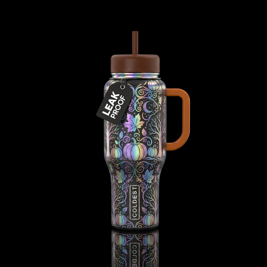 Black base handle and lids multiple holographic le... water bottle design