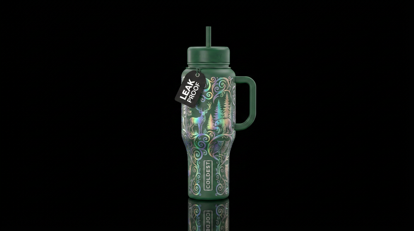 Green base handle and lids multiple holographic or... water bottle design