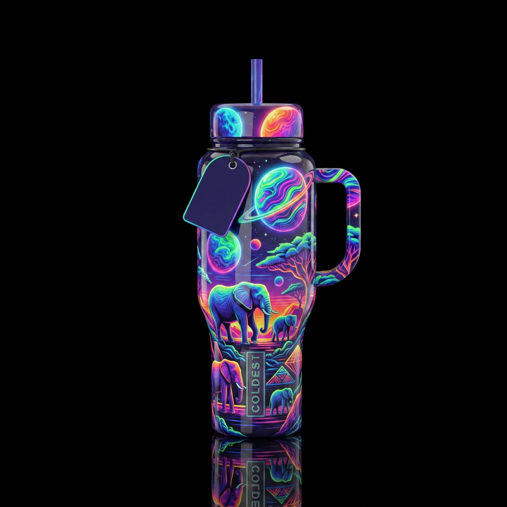 White base handle and lids vivid vibrant non reali... water bottle design