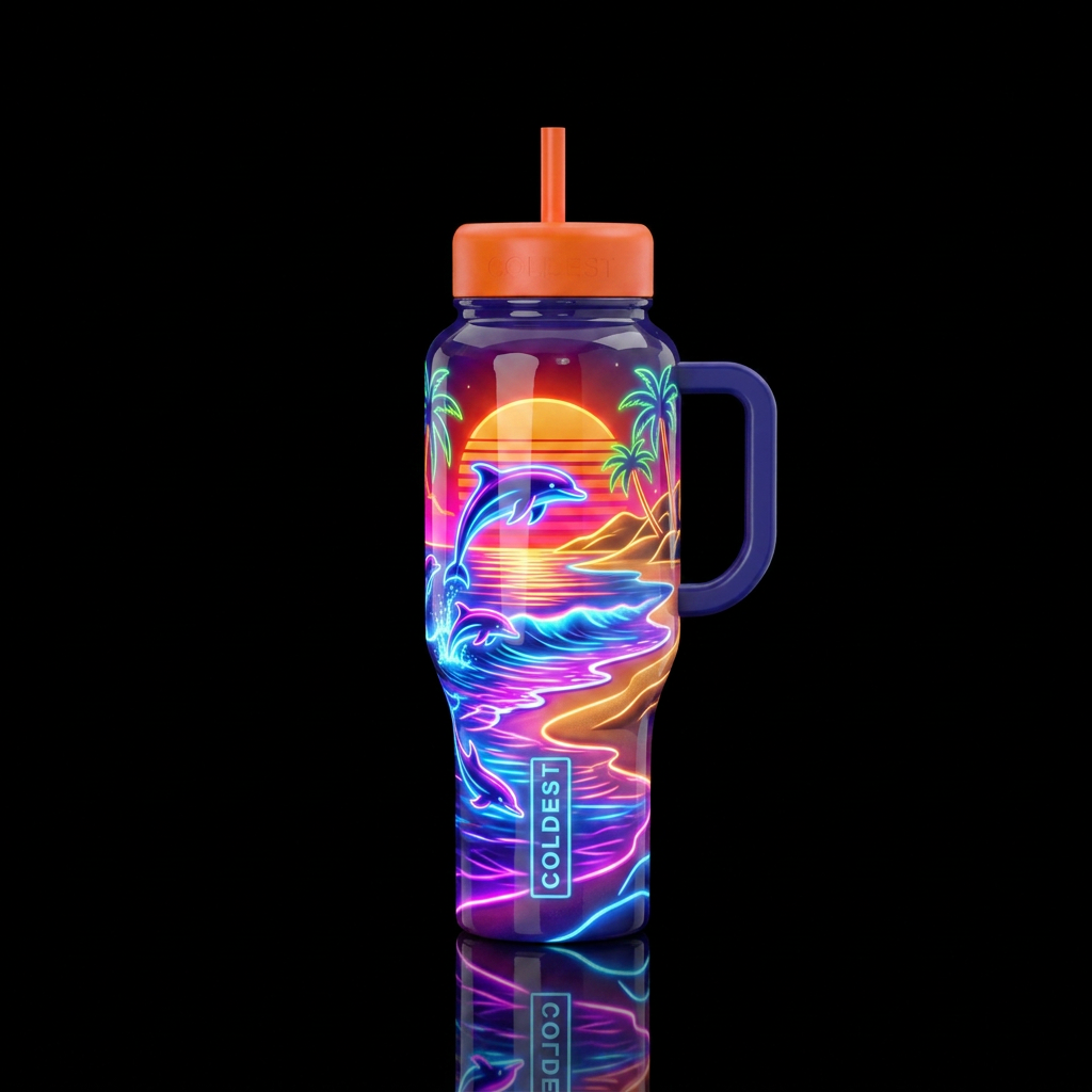 Vivid vibrant multiple different colors neon rainb... water bottle design