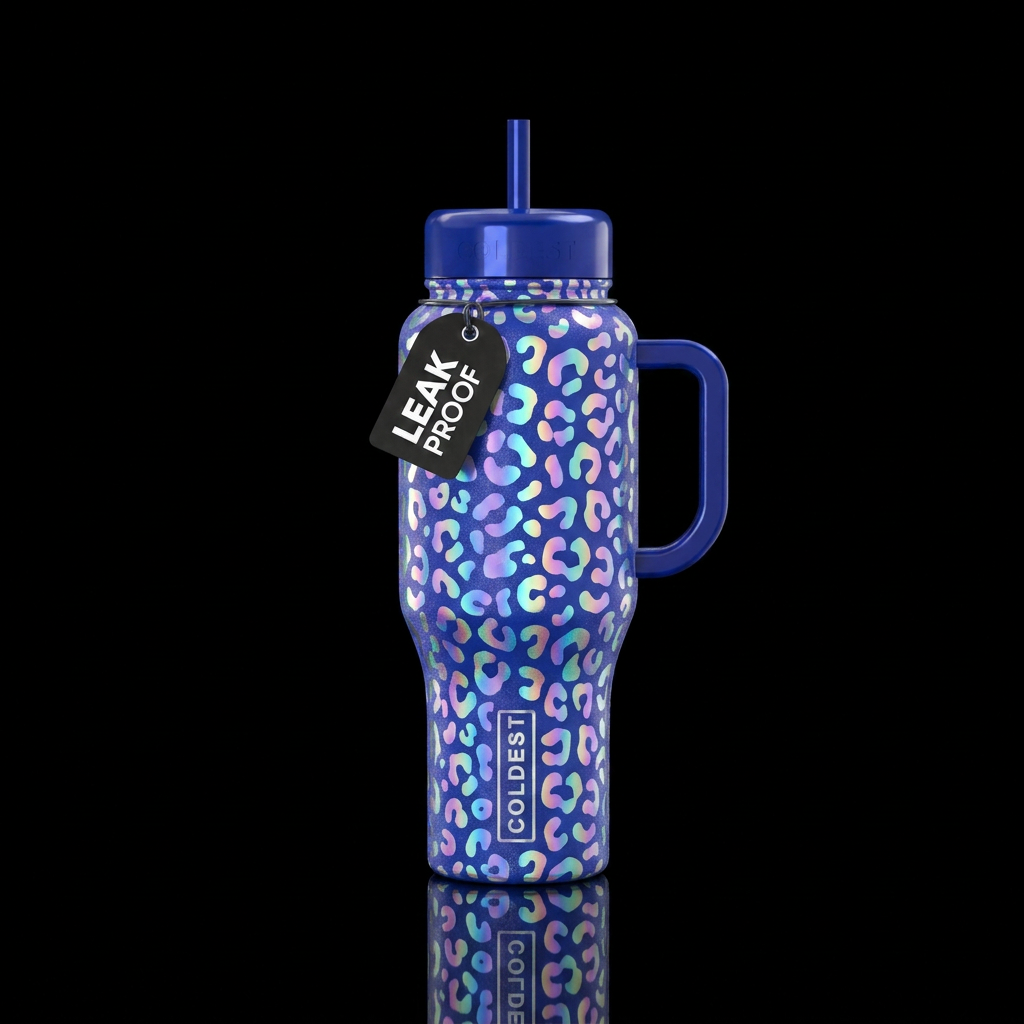 Blue leopard water bottle design