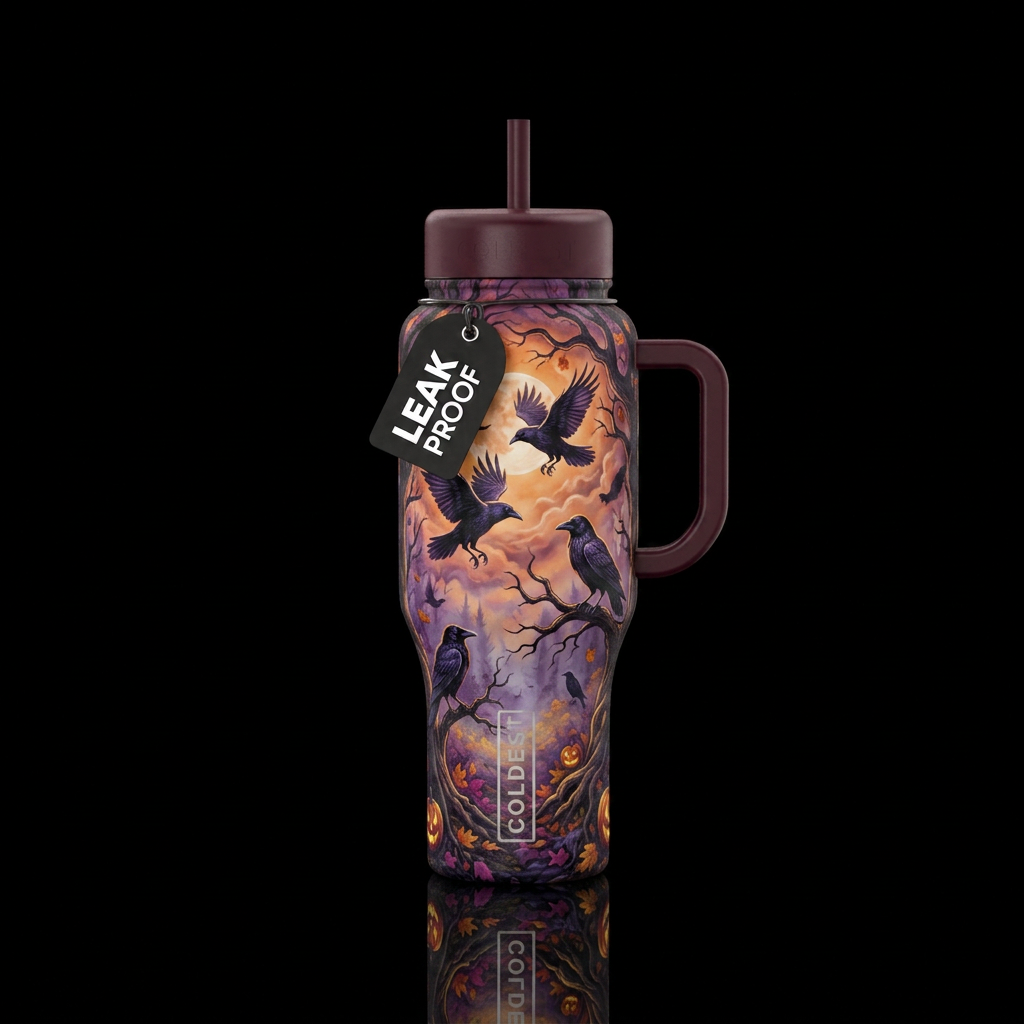 Multiple different crows flying around and sitting... water bottle design