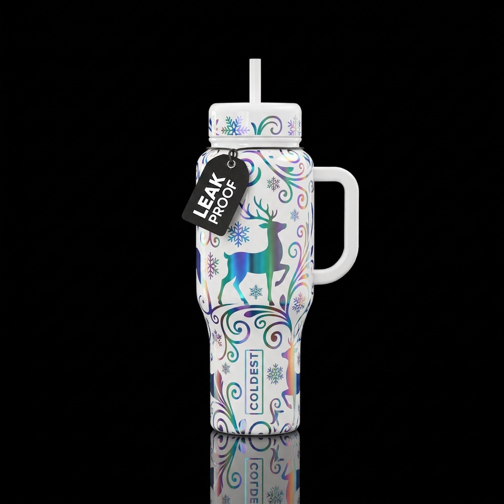 Moonlit reindeer water bottle design