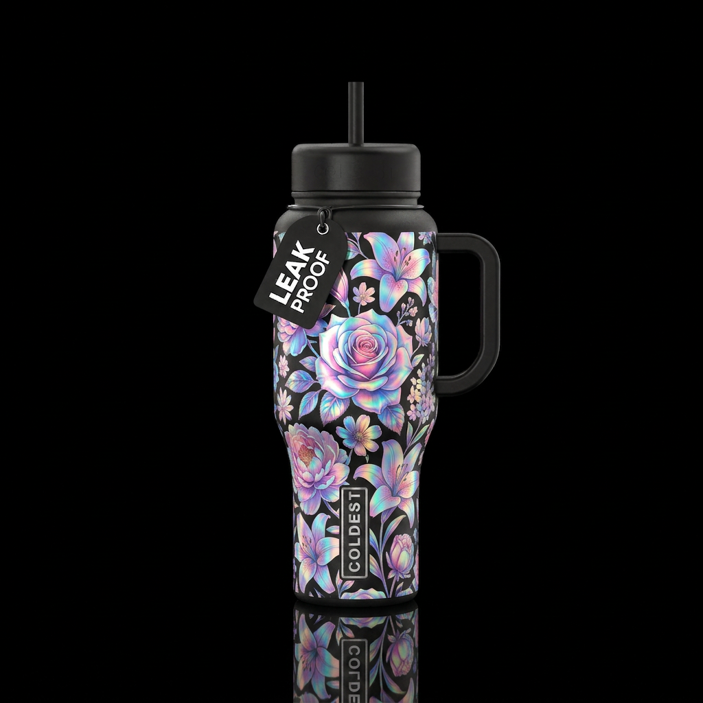 Black base handle and lids multiple realistic colo... water bottle design