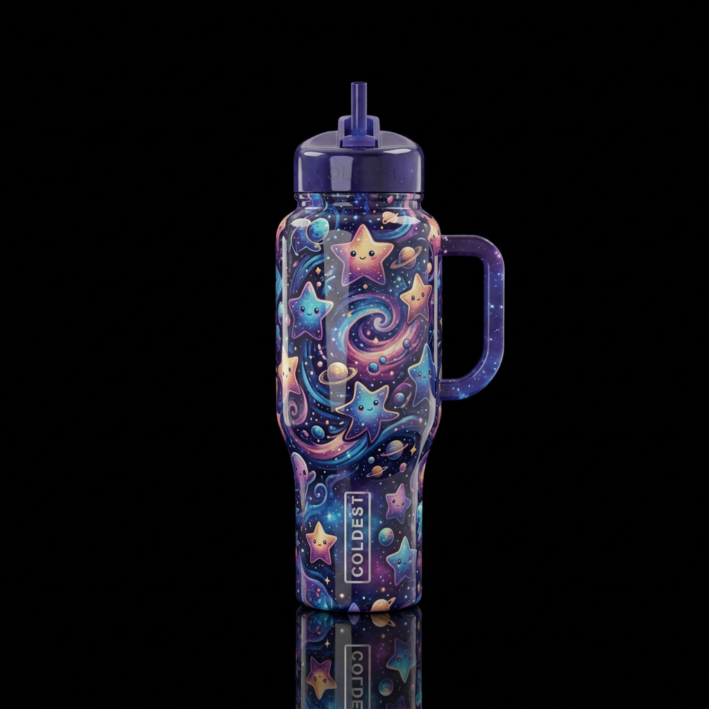 Black base handle and lids cute star people all ar... water bottle design