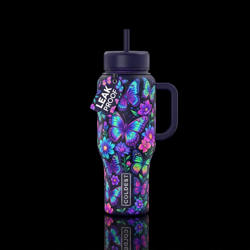 Vibrant beautiful electric neon colors multiple di... water bottle design