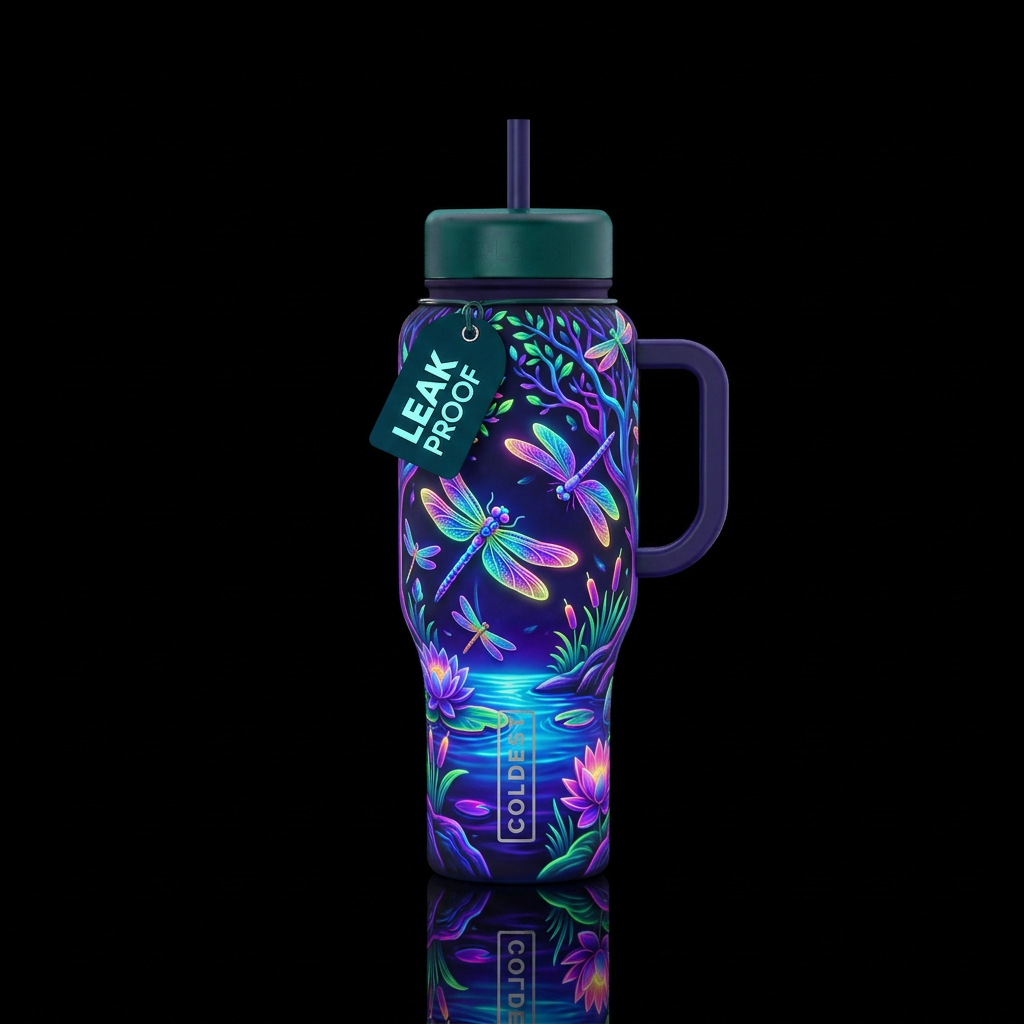 Vibrant beautiful electric neon colors 3D winged m... water bottle design