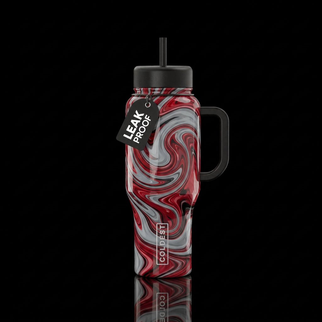 Black handle and lids Black red and light grey swi... water bottle design