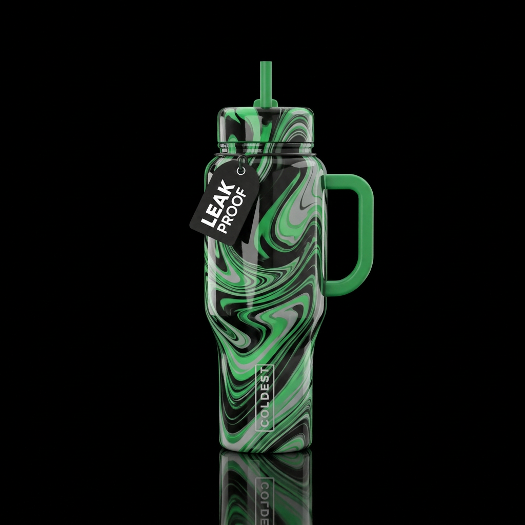 Green handle and lids black green and light grey s... water bottle design