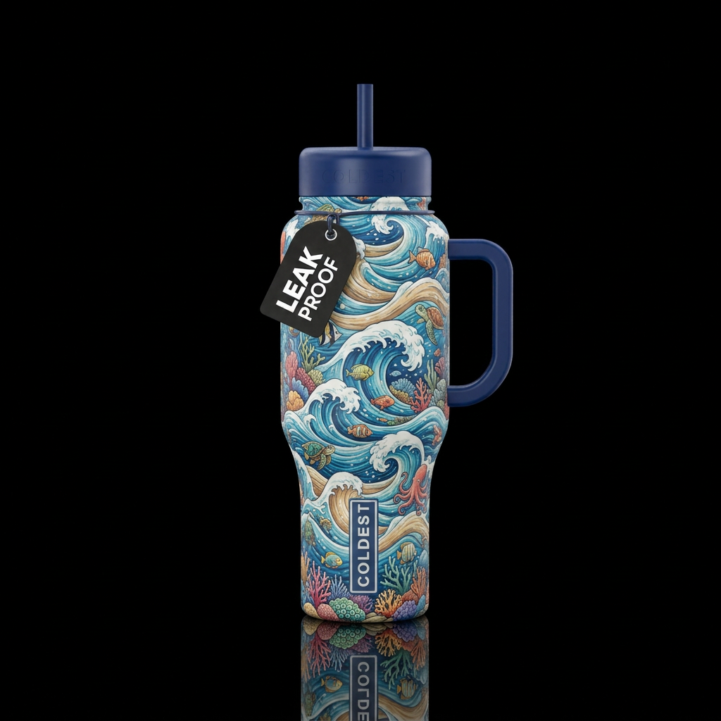 Dark blue base handle and lids multiple medium san... water bottle design