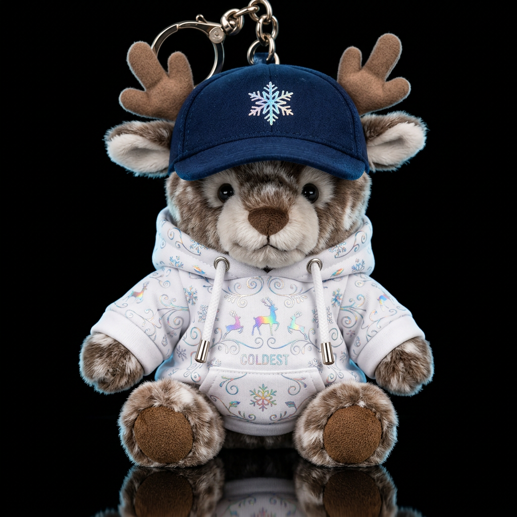 A realistic reindeer in a white coldest hoodie wit... water bottle design