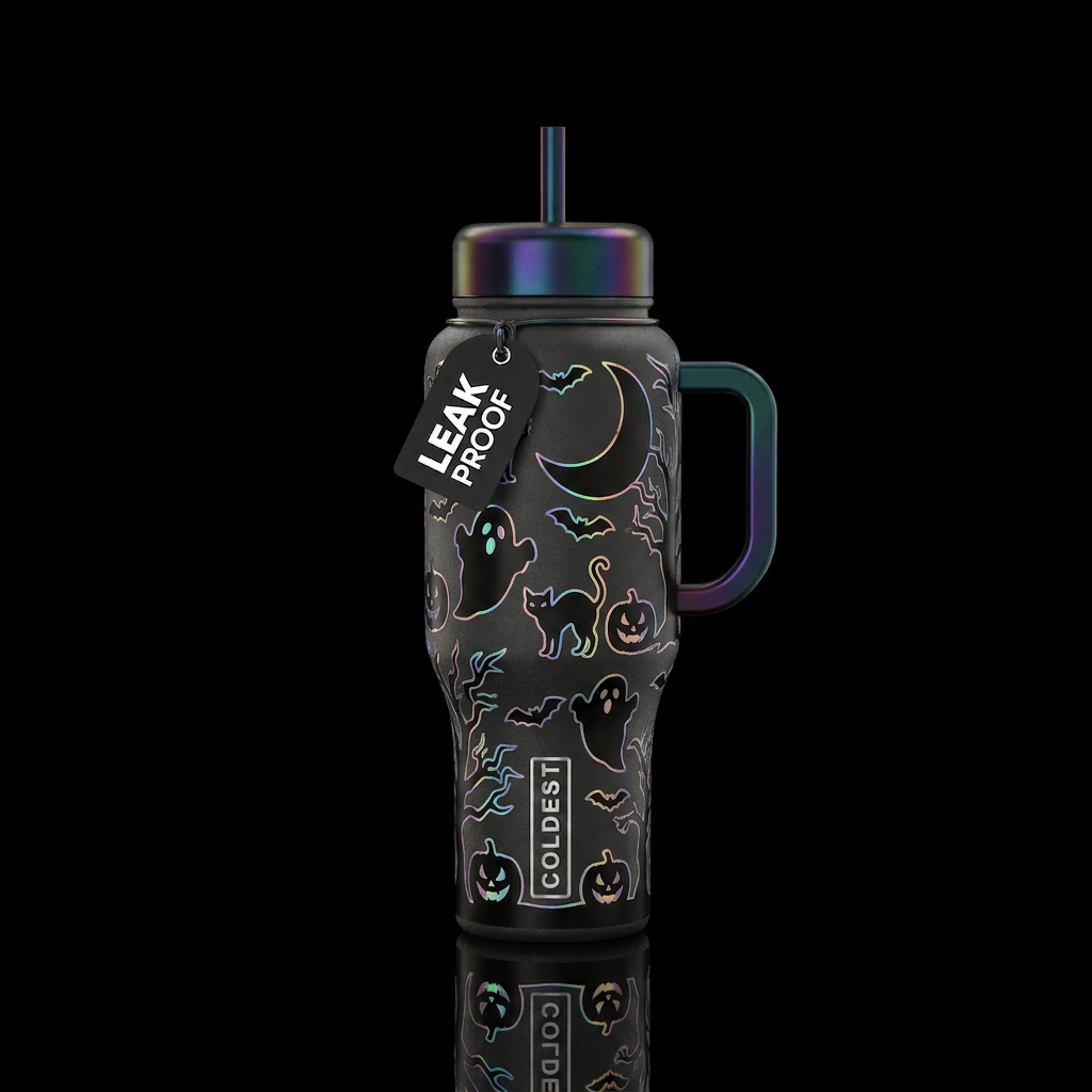 Black base handle and lids multiple black ghosts p... water bottle design