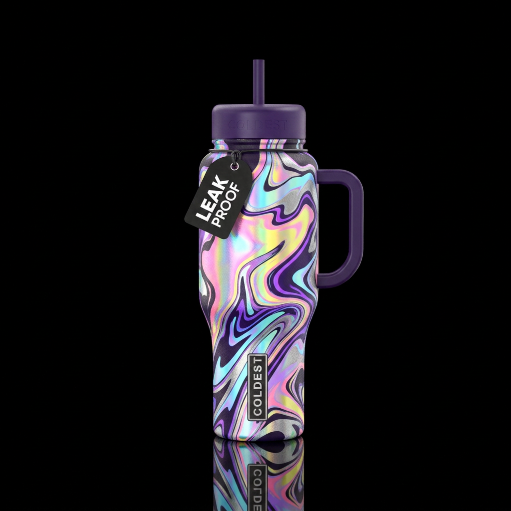 Black base handle and lids black holographic neon ... water bottle design