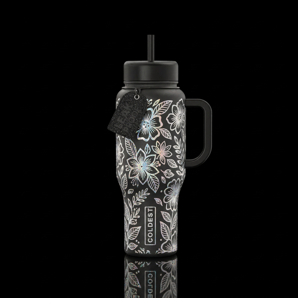 Black base handle and lids multiple white transpar... water bottle design
